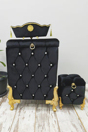 Quilted Mdf Black Color 3 Pcs Laundry Basket Dirty Basket Bathroom Set - Swordslife