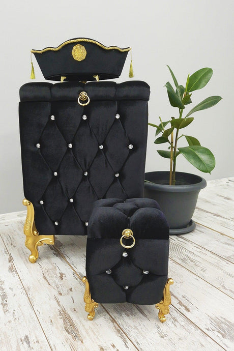 Quilted Mdf Black Color 3 Pcs Laundry Basket Dirty Basket Bathroom Set - Swordslife