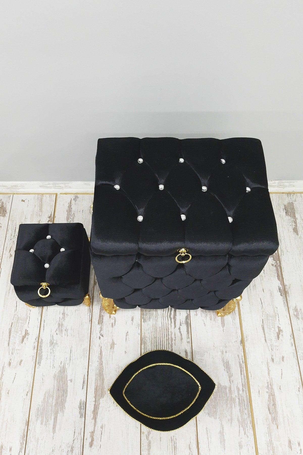 Quilted Mdf Black Color 3 Pcs Laundry Basket Dirty Basket Bathroom Set - Swordslife