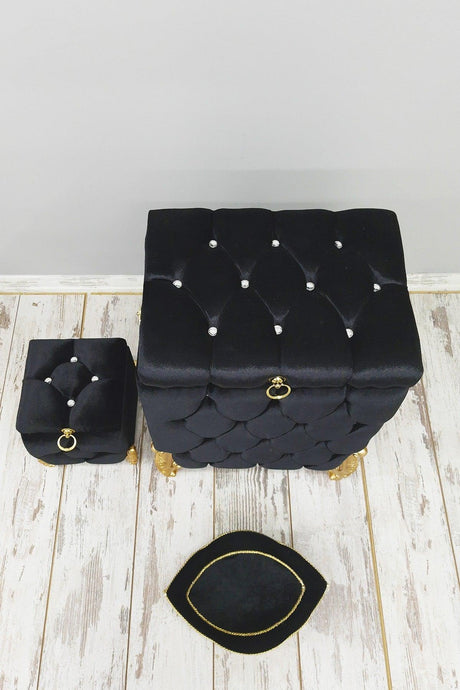 Quilted Mdf Black Color 3 Pcs Laundry Basket Dirty Basket Bathroom Set - Swordslife