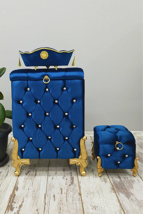 Quilted Mdf Blue Color 3 Pcs Laundry Basket Dirty Basket Bathroom Set - Swordslife