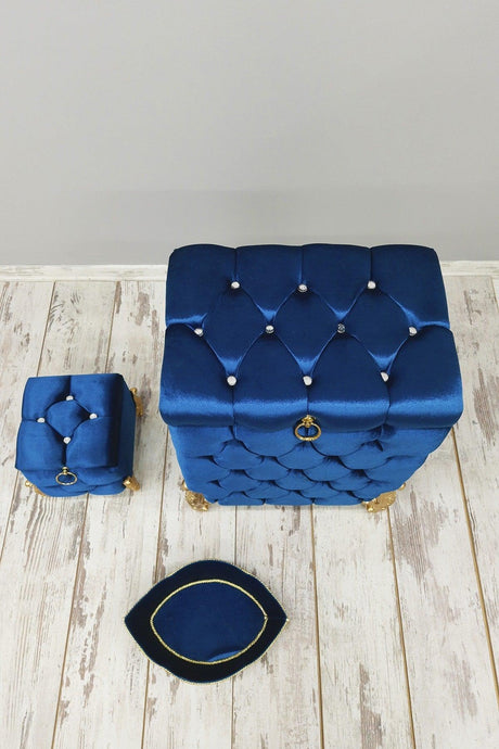 Quilted Mdf Blue Color 3 Pcs Laundry Basket Dirty Basket Bathroom Set - Swordslife