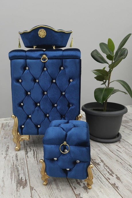 Quilted Mdf Blue Color 3 Pcs Laundry Basket Dirty Basket Bathroom Set - Swordslife