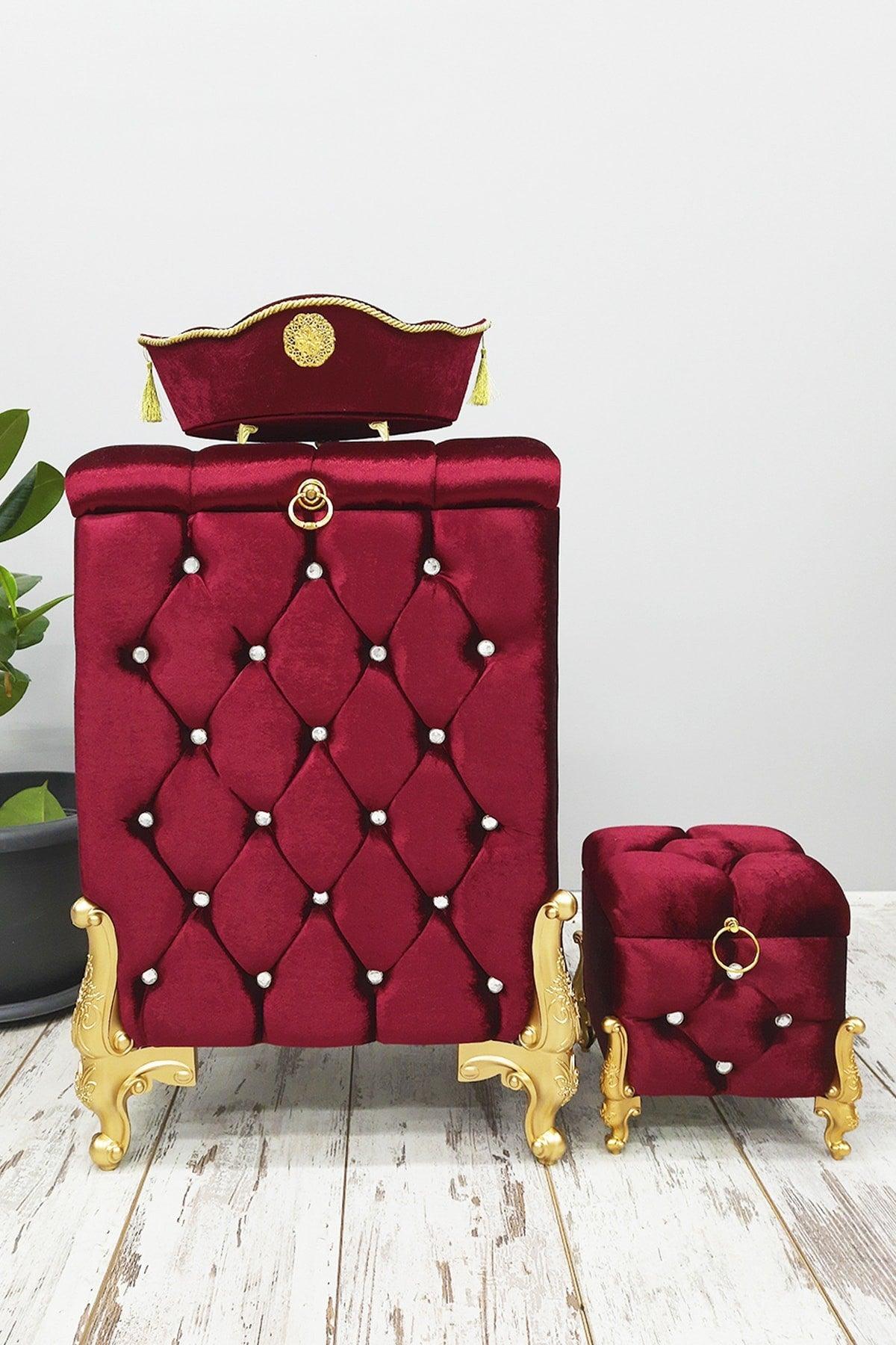 Quilted Mdf Claret Red Color 3 Pcs Laundry Basket Dirty Basket Bathroom Set - Swordslife