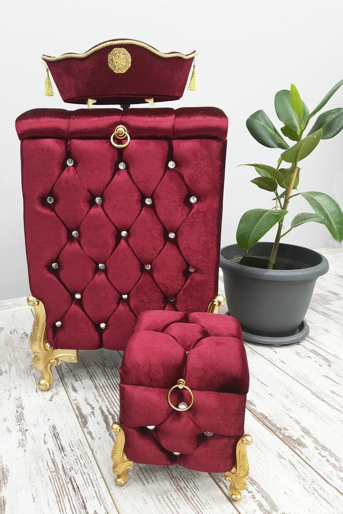 Quilted Mdf Claret Red Color 3 Pcs Laundry Basket Dirty Basket Bathroom Set - Swordslife