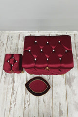 Quilted Mdf Claret Red Color 3 Pcs Laundry Basket Dirty Basket Bathroom Set - Swordslife