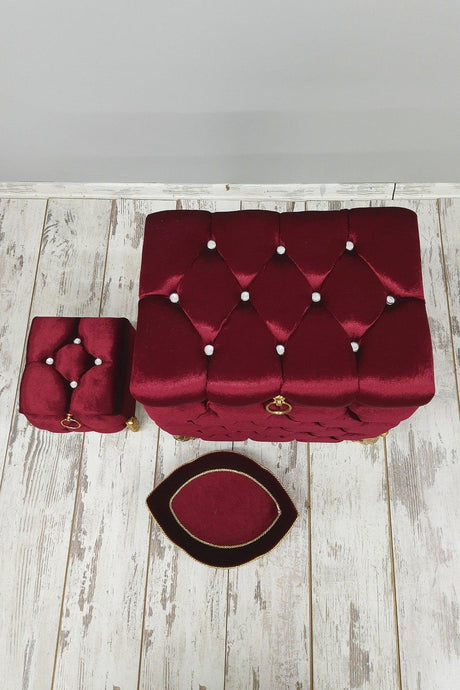 Quilted Mdf Claret Red Color 3 Pcs Laundry Basket Dirty Basket Bathroom Set - Swordslife