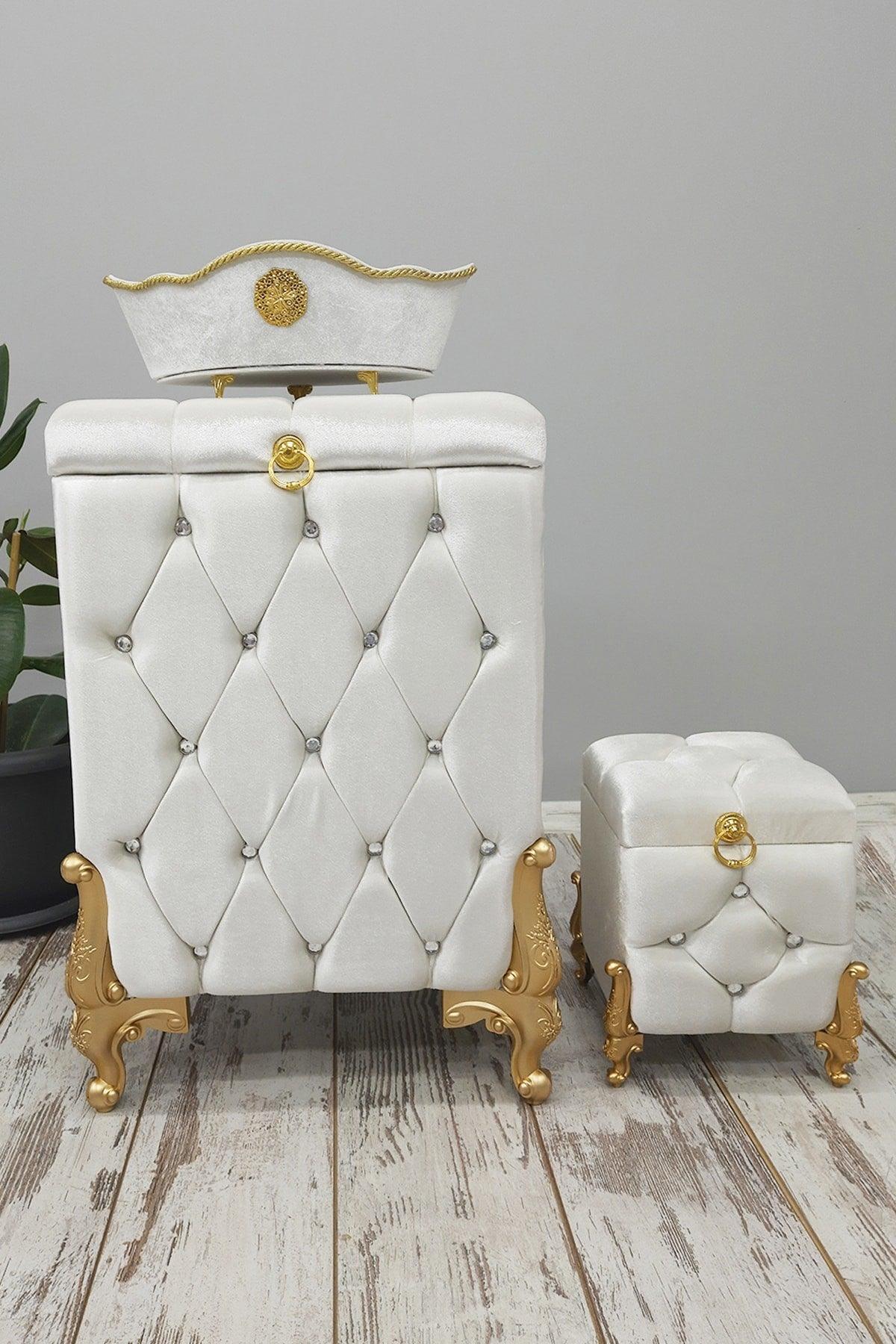 Quilted Mdf Cream Color 3 Pcs Laundry Basket