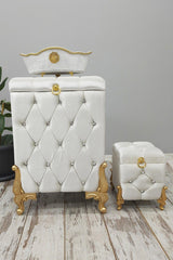 Quilted Mdf Cream Color 3 Pcs Laundry Basket