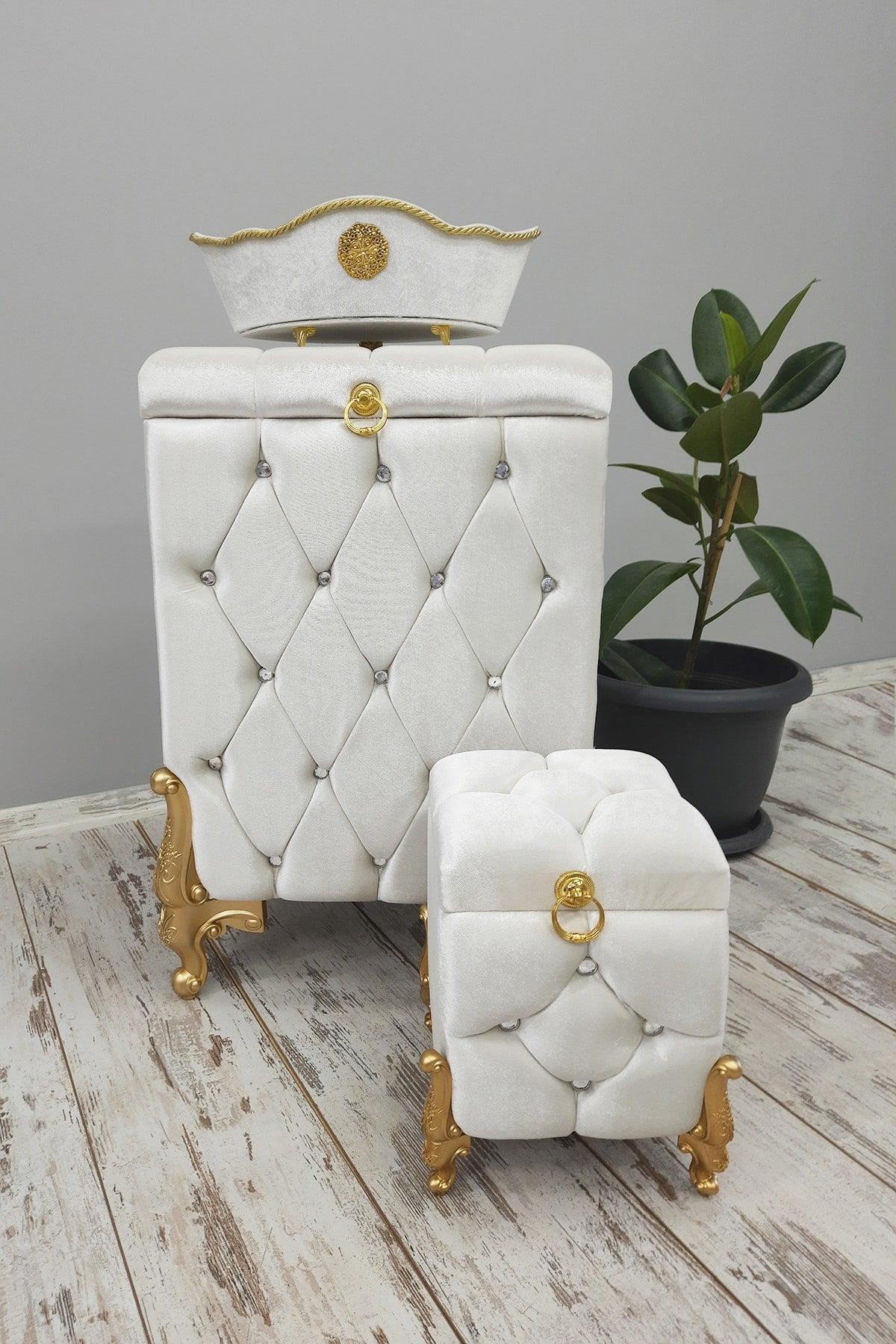 Quilted Mdf Cream Color 3 Pcs Laundry Basket