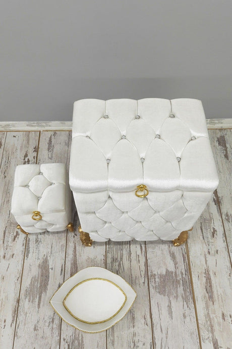 Quilted Mdf Cream Color 3 Pcs Laundry Basket