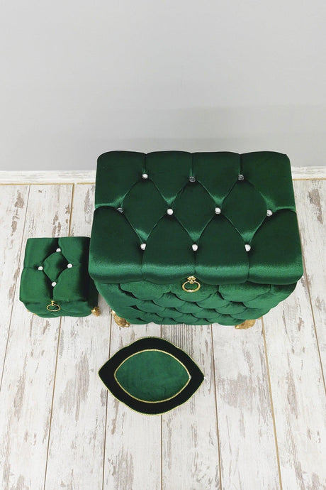 Quilted Mdf Emerald Green Color 3 Pcs Laundry Basket Dirty Basket Bathroom Set - Swordslife