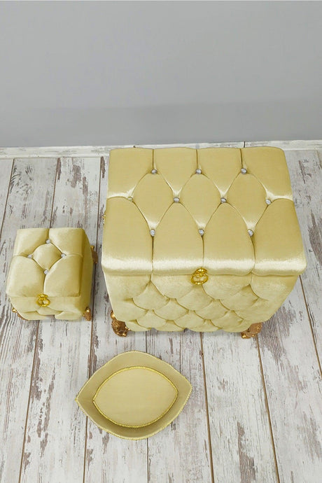 Quilted Mdf Gold Color 3 Pcs Laundry Basket Dirty Basket Bathroom Set - Swordslife