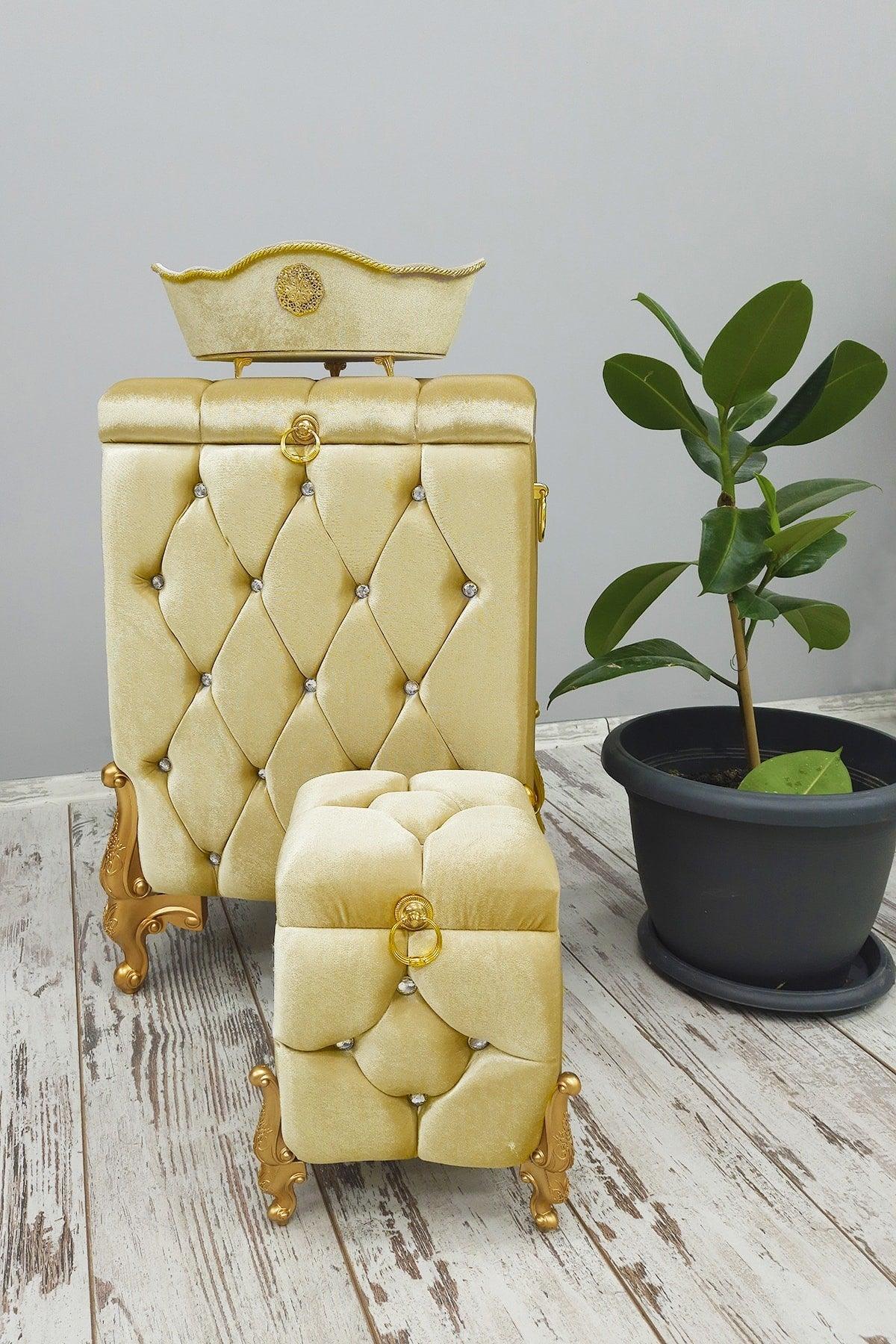 Quilted Mdf Gold Color 3 Pcs Laundry Basket Dirty Basket Bathroom Set - Swordslife