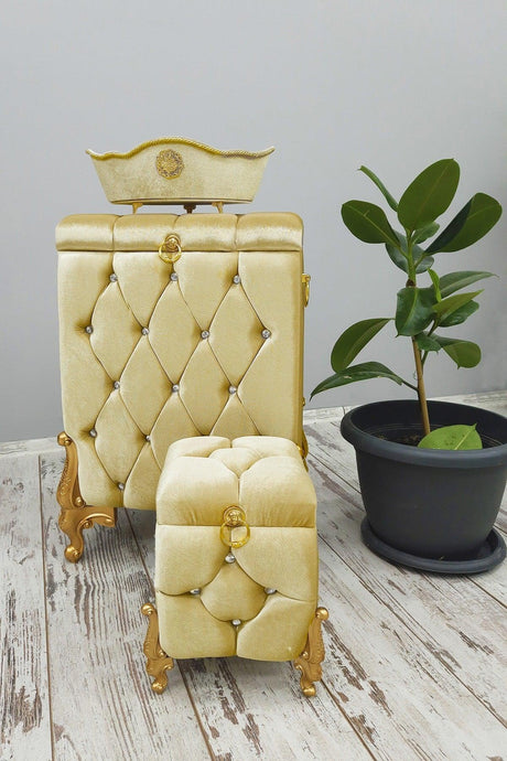 Quilted Mdf Gold Color 3 Pcs Laundry Basket Dirty Basket Bathroom Set - Swordslife