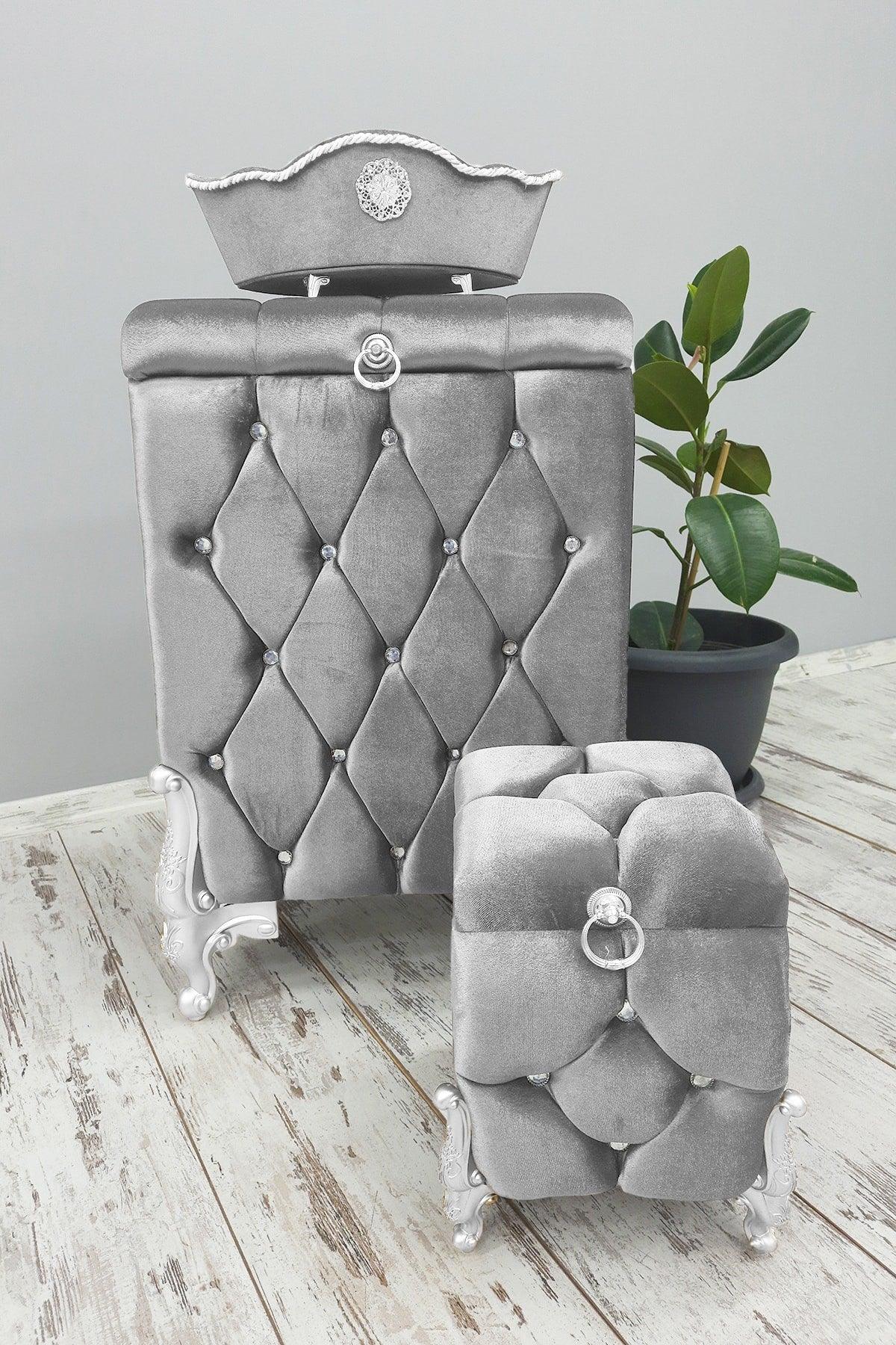 Quilted Mdf Gray Color 3 Pcs Laundry Basket Dirty Basket Bathroom Set - Swordslife