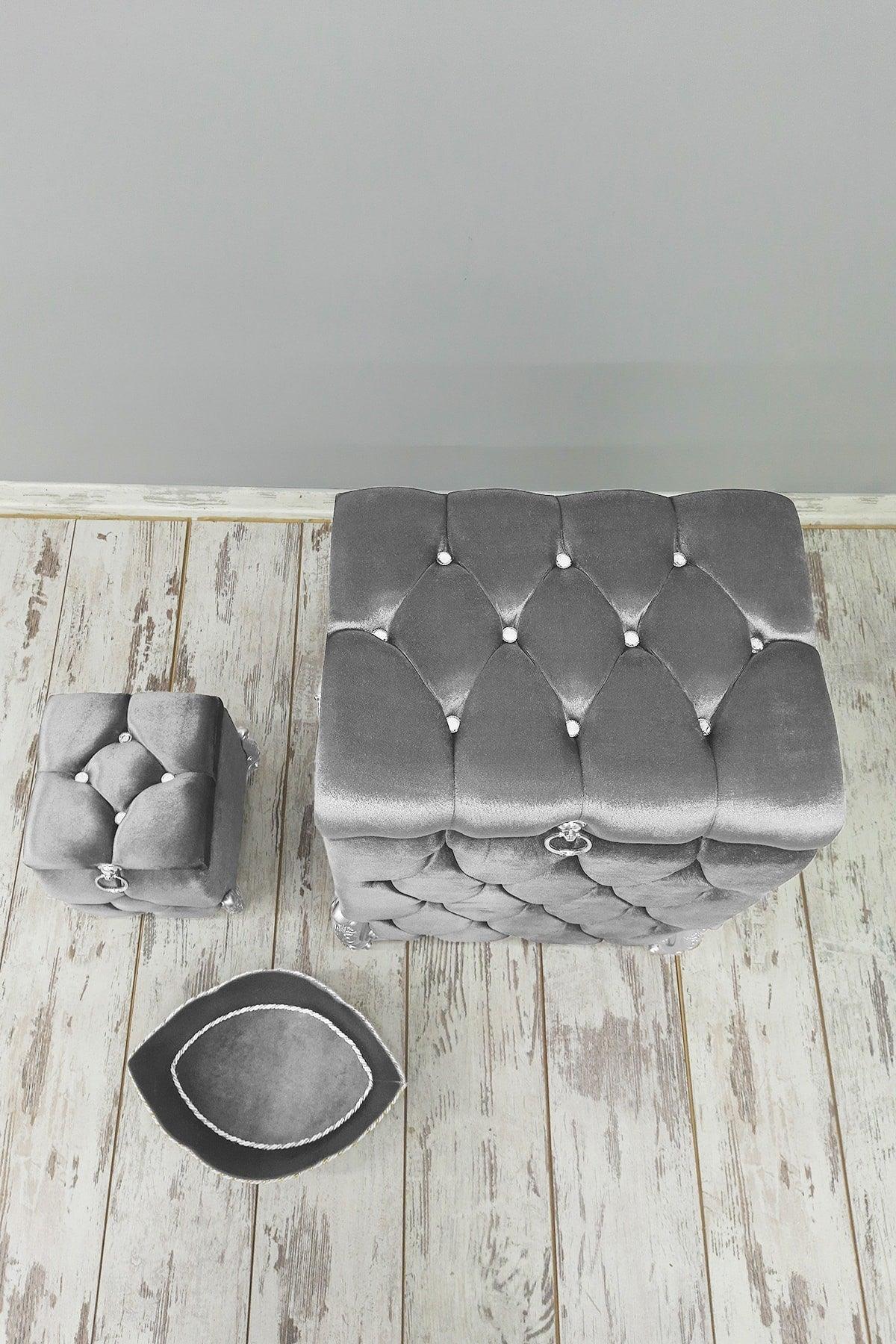 Quilted Mdf Gray Color 3 Pcs Laundry Basket Dirty Basket Bathroom Set - Swordslife