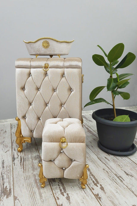 Quilted Mdf Mink Color 3 Pcs Laundry Basket Dirty Basket Bathroom Set - Swordslife