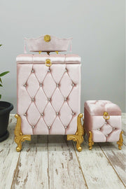 Quilted Mdf Powder Color 3 Pcs Laundry Basket Dirty Basket Bathroom Set - Swordslife