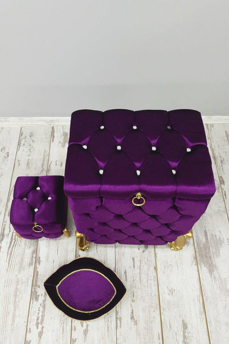 Quilted Mdf Purple Color 3 Pcs Laundry Basket Dirty Basket Bathroom Set - Swordslife
