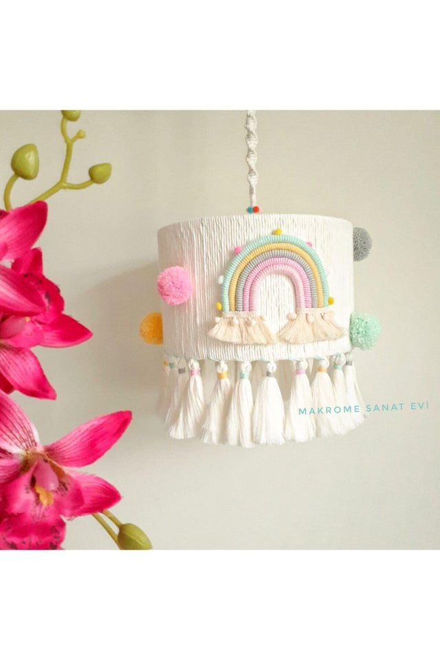 Rainbow Pompom Baby And Kids Room Macrame Lighting, Chandelier - Swordslife