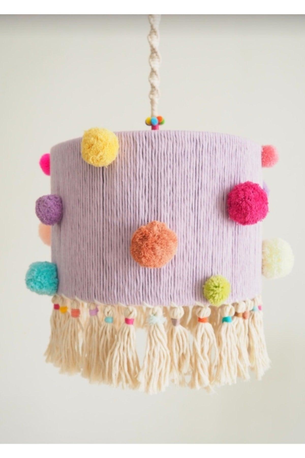 Rainbow Pompom Purple Baby And Kids Room Macrame Chandelier Lighting - Swordslife