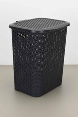 Rattan Model Lid Dirty Laundry Basket 45 Lt - Black - Swordslife