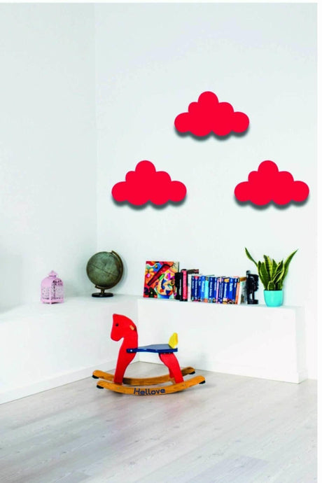 Red Cloud 3 Piece Set Cloud Wooden Wall Decor Kids Room Ornament. - Swordslife