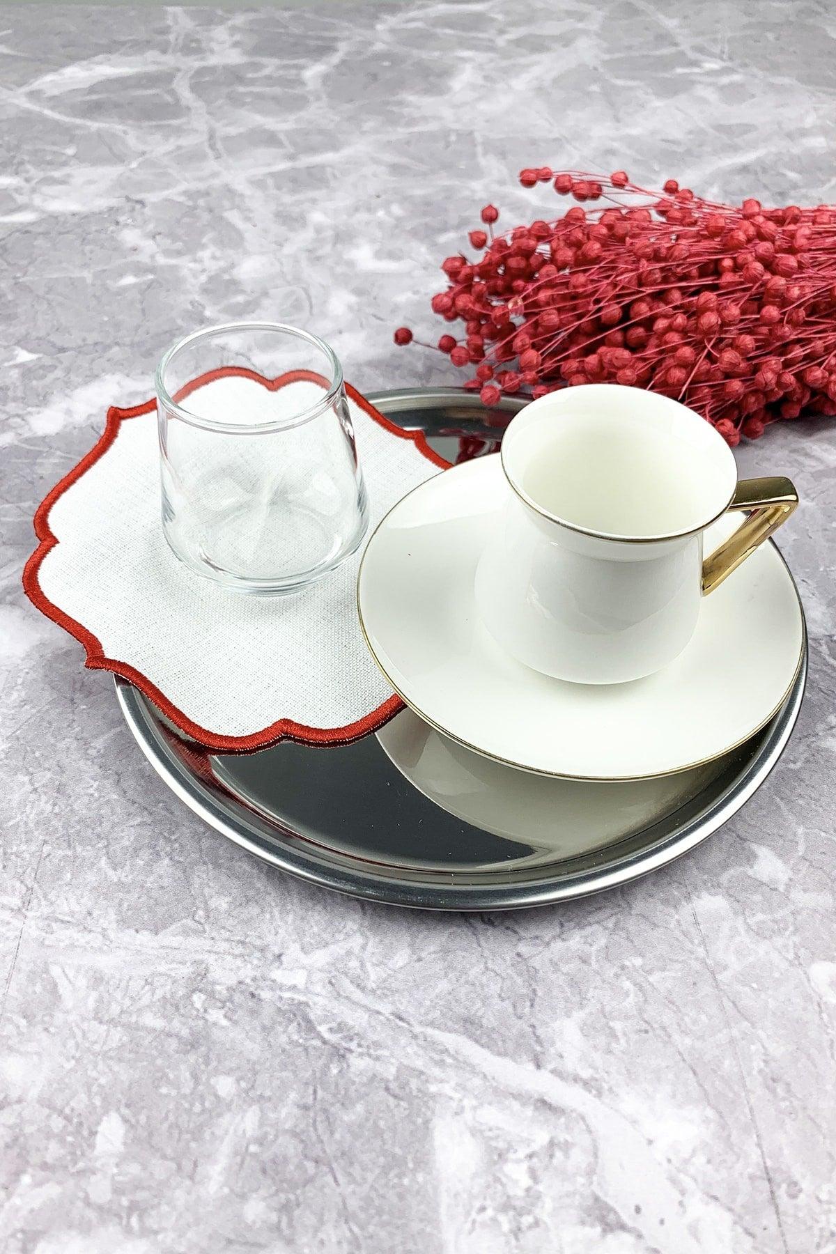 Red Embroidered 12 Piece Set Placemat And Cocktail Napkin - Swordslife