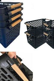 Refrigerator Organizer Black , Plastic Organizer Basket 2 Pieces With Wooden Handle - Swordslife