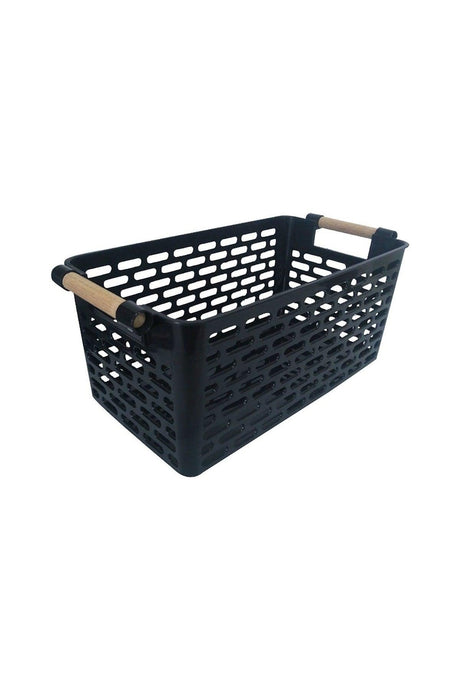 Refrigerator Organizer Black , Plastic Organizer Basket 2 Pieces With Wooden Handle - Swordslife
