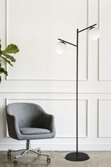 Renji 2li Schwarz Weißglas Modern Dekoratives Design Wohnzimmer-Salon Lampe - Swordslife