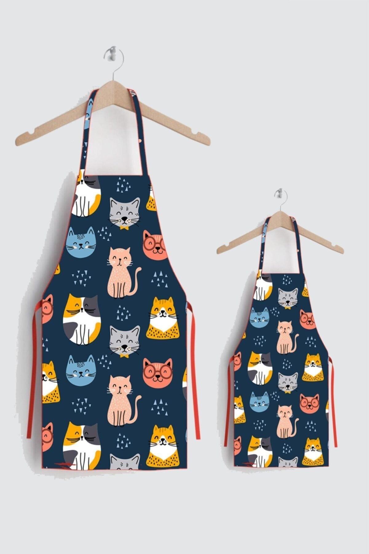 Colorful Cat Mother Child Stain Resistant Kitchen Apron - Swordslife