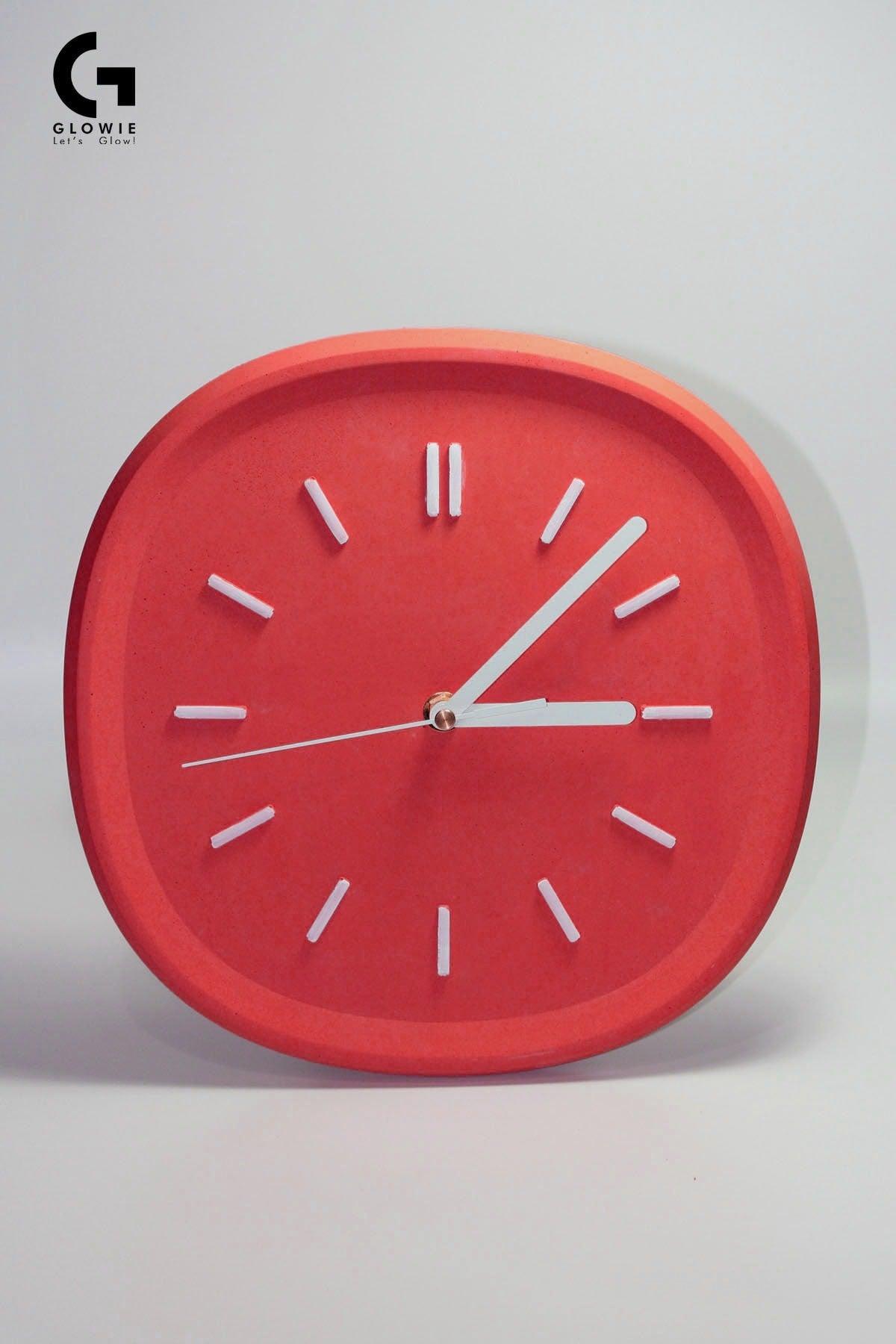Colorful Design Square Concrete Wall Clock | Red 26cm - Swordslife