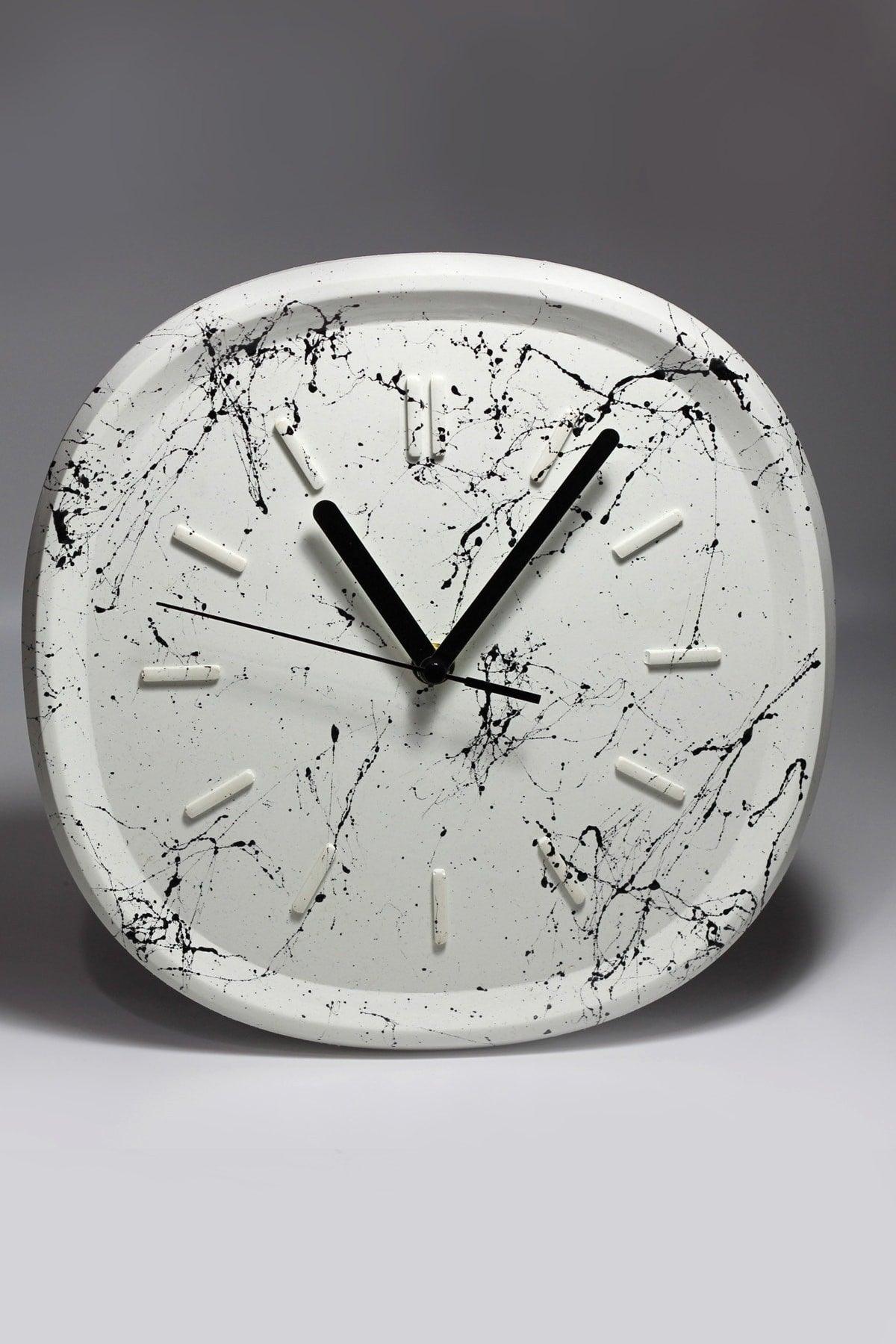 Colorful Design Square Concrete Wall Clock | Black Marble Patterned Concrete Wall Clock 26 cm - Swordslife