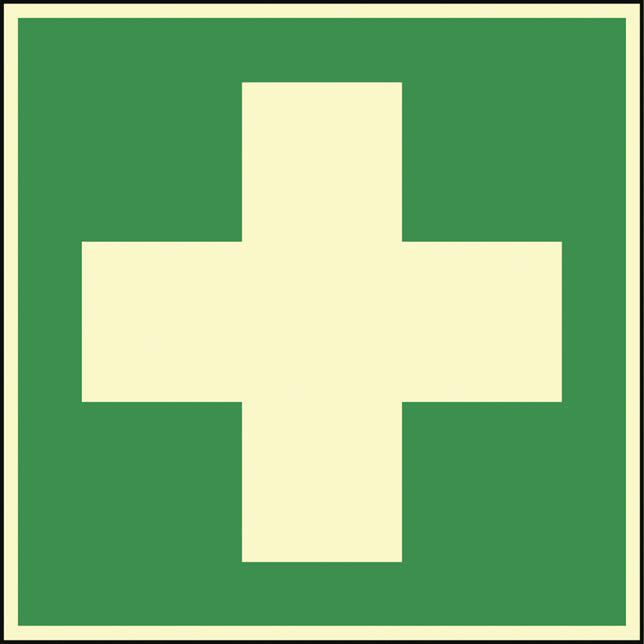 Rescue sign Emphasis - First aid 148x148mm green / white illuminated self-adhesive - Swordslife
