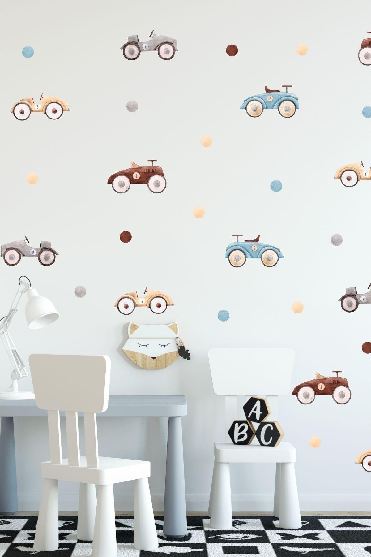 Retro Cars And Polka Dots Kids Room Wall Sticker Set - Swordslife