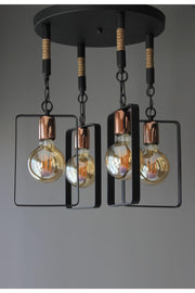 Retro Rustic Sport Modern Wintage Glossy Copper Rope Black 4-Piece Pendant Chandelier - Swordslife