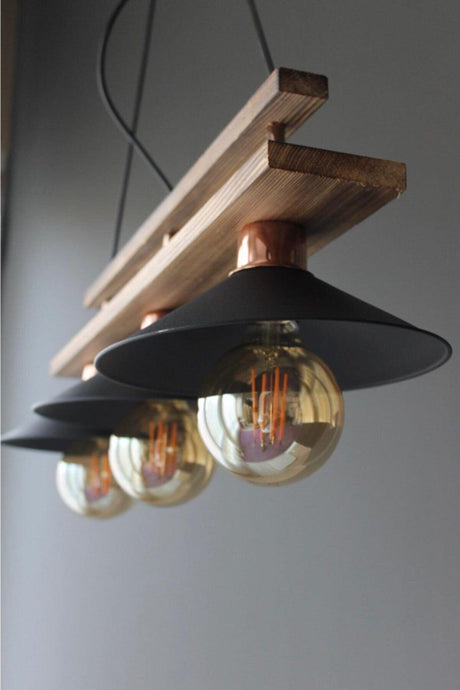 Retro Wintage Tumbled Black Copper Wood 3-Pendant Pendant Chandelier - Swordslife