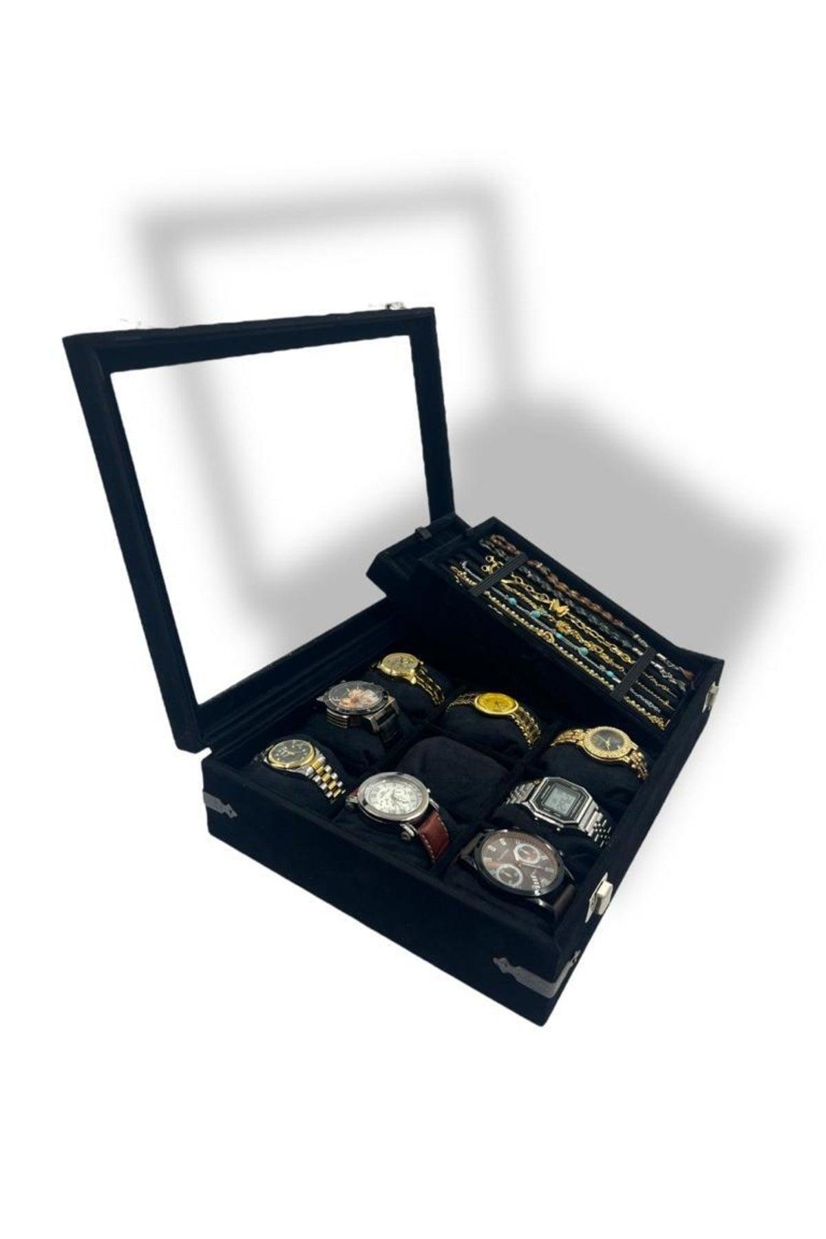 Richbox 9 Watch Bracelet Or Rosary Jewelry Box Decorative Corner Protected Suede Black - Swordslife
