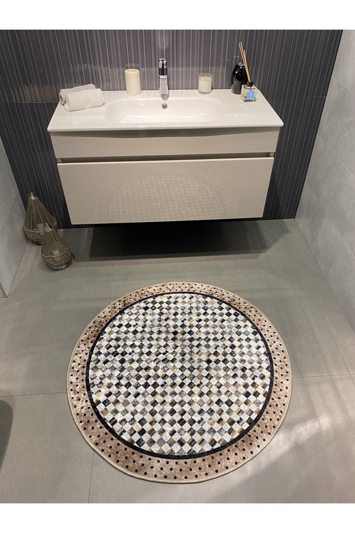 Robert Checker Pattern Round Bathroom Without Fringe