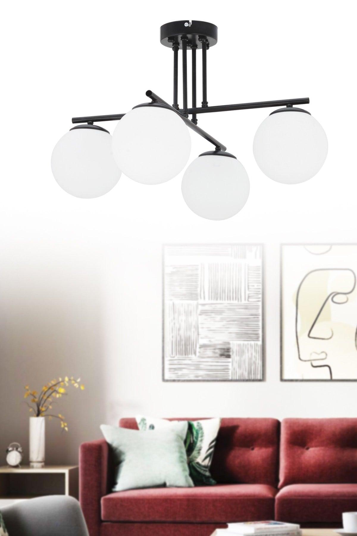 Rod 4 Piece Black and White Glass Chandelier - Swordslife