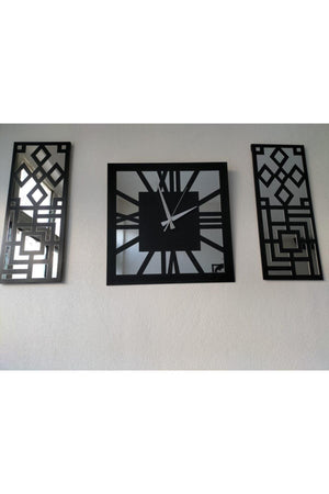 Roman Numeral Modern & Stylish Design Mdf Silver Color Mirrored Plexi 3-Wall Clock Set - Swordslife