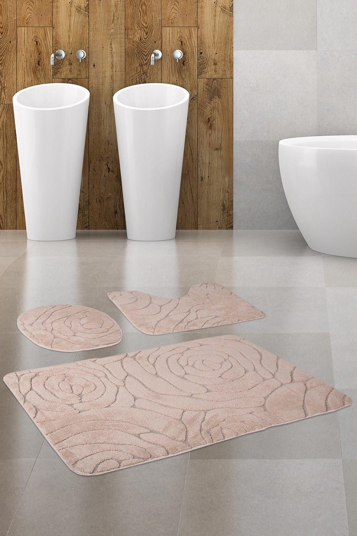 Rossa Kappuccino 3 Piece Bathroom Carpet Mat Set Non-Slip Toilet Seat Set - Swordslife