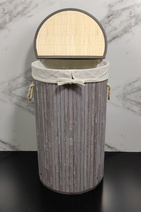 Round Bamboo Laundry Basket Gray Cl-6001-02 - Swordslife