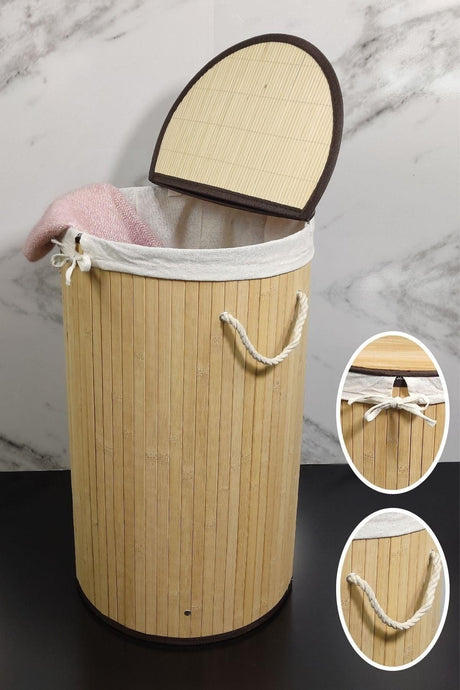 Round Bamboo Laundry Basket Natural Cl-6001-01 - Swordslife