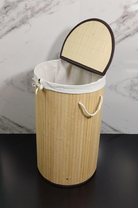 Round Bamboo Laundry Basket Natural Cl-6001-01 - Swordslife