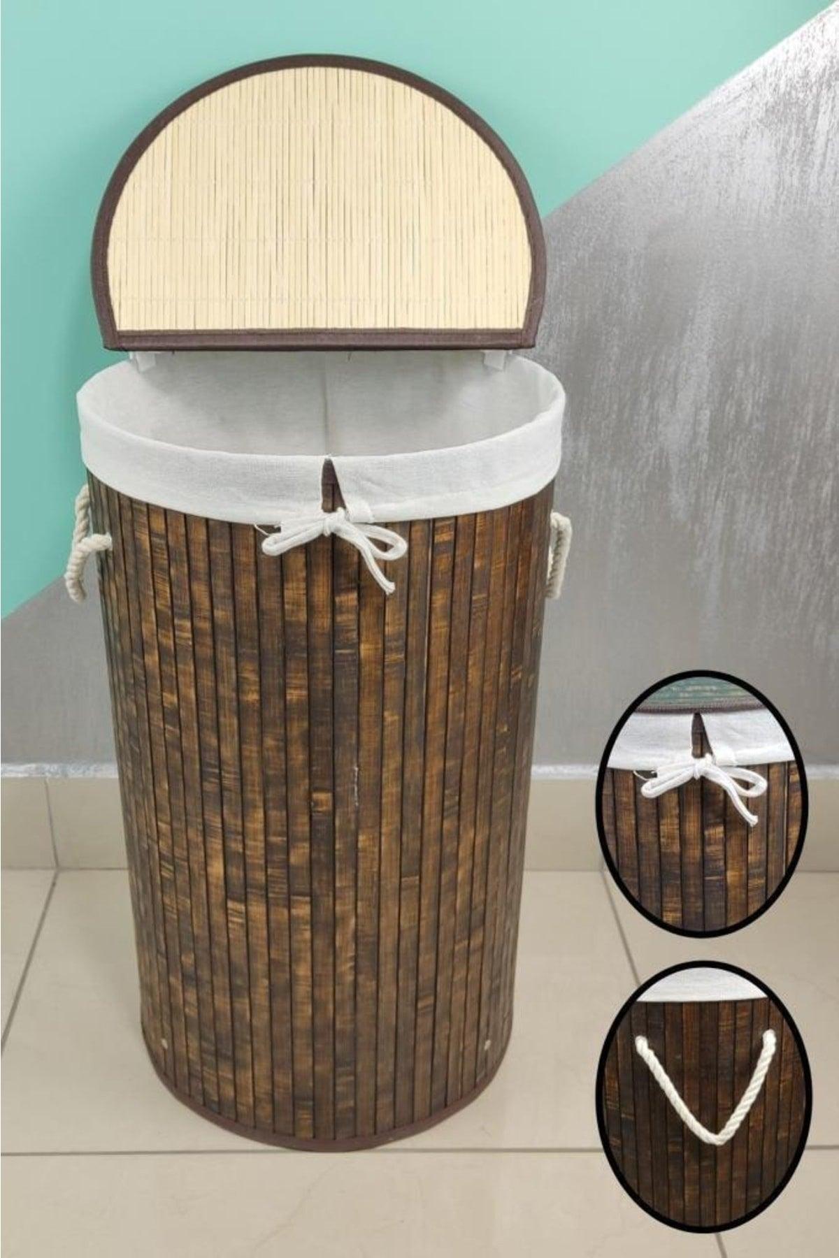 Round Bamboo Laundry Basket Brown Cl-6001-03 - Swordslife