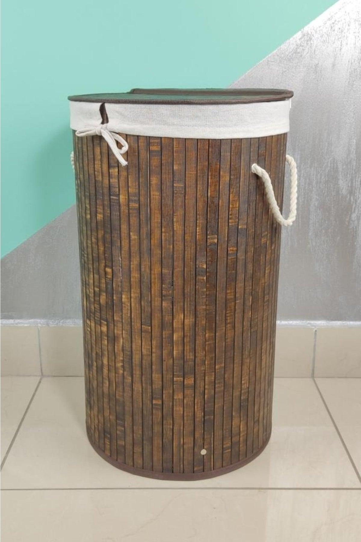 Round Bamboo Laundry Basket Brown Cl-6001-03 - Swordslife