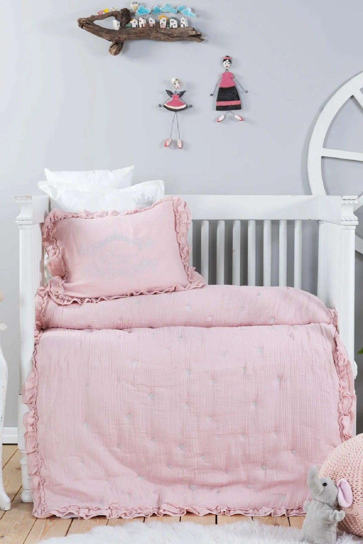 Royale Blush 100% Cotton Muslin Embroidered Private Baby Quilt Set - Swordslife